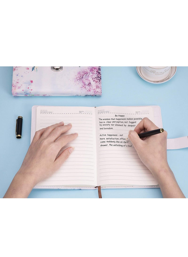 Leather Diary with Lock, Secret Lock Journal with Exquisite Pattern Design, Refillable Faux Leather Journal Writing Notebook with Pen Holder (Blue, A5) - Image 3