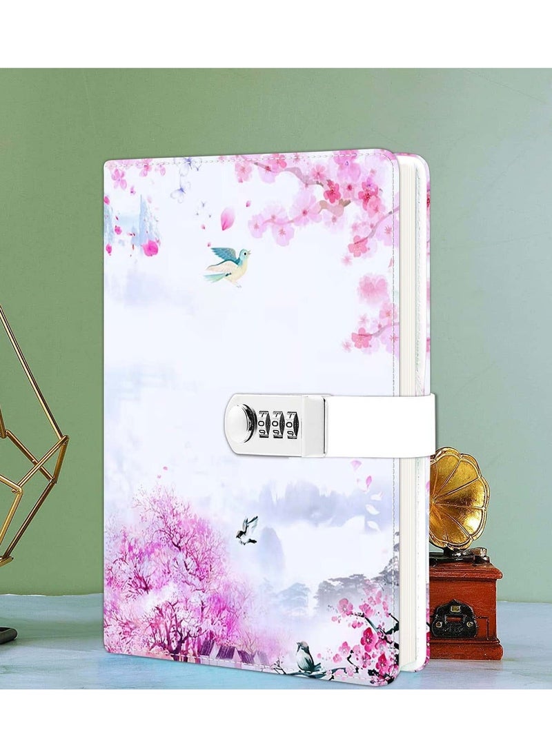 Leather Diary with Lock, Secret Lock Journal with Exquisite Pattern Design, Refillable Faux Leather Journal Writing Notebook with Pen Holder (Blue, A5) - Image 4