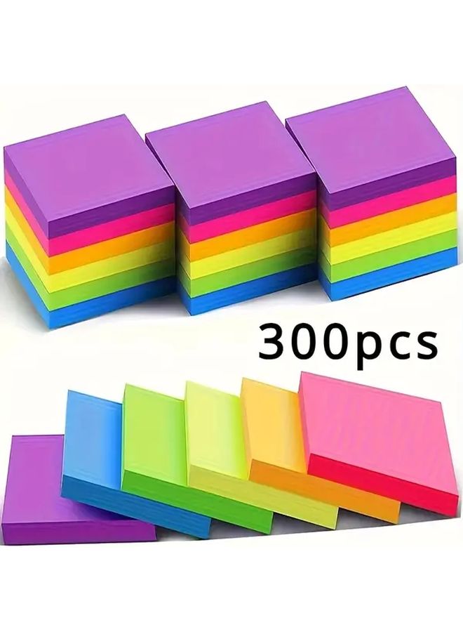 300 Sheets Fluorescent Self Adhesive Sticky Notes Set for Home Office School - Image 1