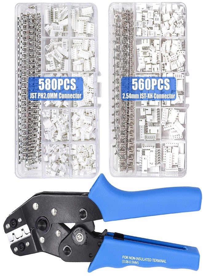 Taiss 580PCS PH2.0mm Connector Kit,560PCS 2.54mm JST-XH Connector,2/3/4/5/6Pin Housing Female/Male Adapter Cable Connector Plug,PH2.0mm/JST-XH 2.54mm Female/Male Pin Head Connectors with Wire Crimper - Image 1