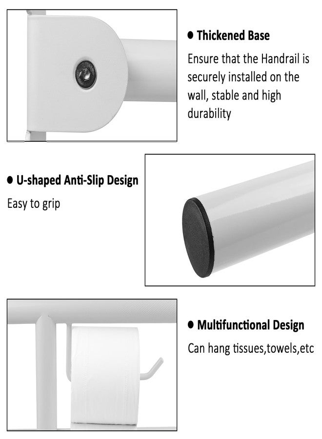 Rackickyer Handicap Grab Bar, 23.6 Inch Stainless Steel Toilet Safety Rails, White Disabled Flip-Up Bathroom Grab Bars with Paper Holder, Anti-Slip Toilet Handrails Hand Grips Grab Bars for Elderly - Image 4