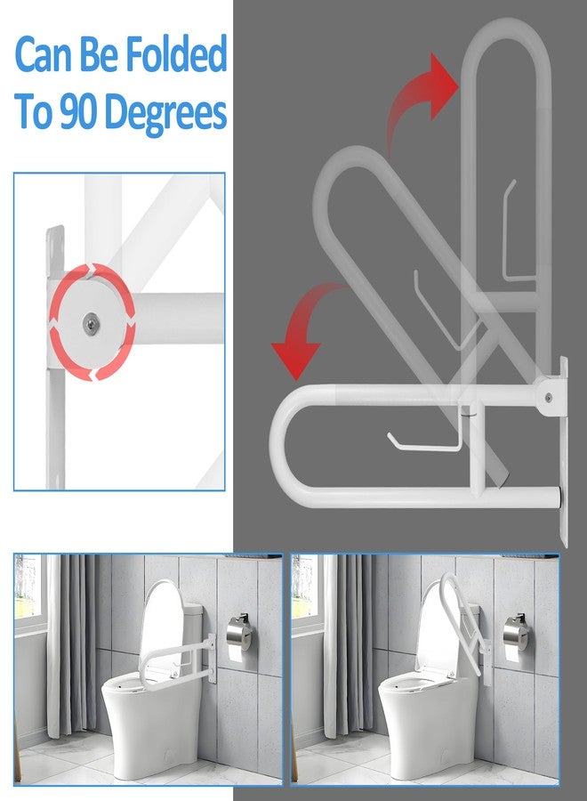 Rackickyer Handicap Grab Bar, 23.6 Inch Stainless Steel Toilet Safety Rails, White Disabled Flip-Up Bathroom Grab Bars with Paper Holder, Anti-Slip Toilet Handrails Hand Grips Grab Bars for Elderly - Image 5