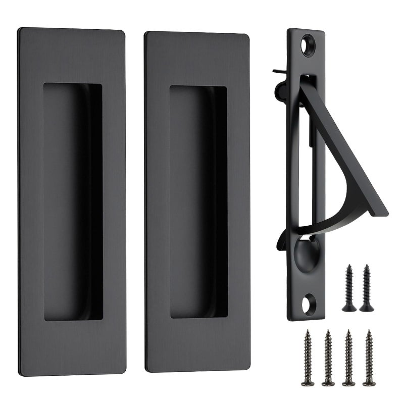 JOY DECOR 2 Pack 4.72" Pocket Door Handles + 1 Finger Edge Pull, Black Recessed Flush Rectangular Stainless Steel Hardware Set for Sliding Doors & Cabinets - Image 1