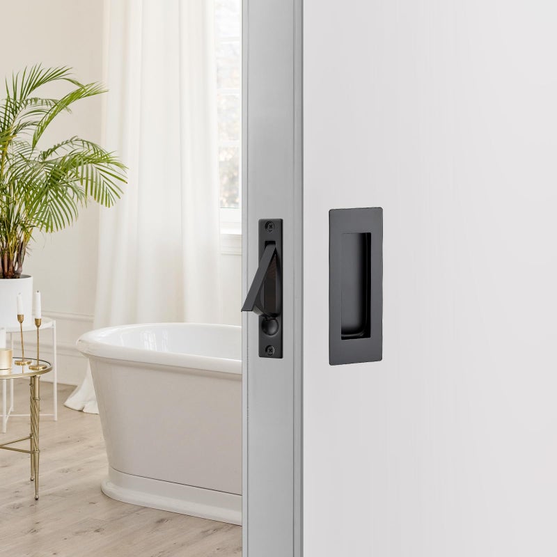 JOY DECOR 2 Pack 4.72" Pocket Door Handles + 1 Finger Edge Pull, Black Recessed Flush Rectangular Stainless Steel Hardware Set for Sliding Doors & Cabinets - Image 4