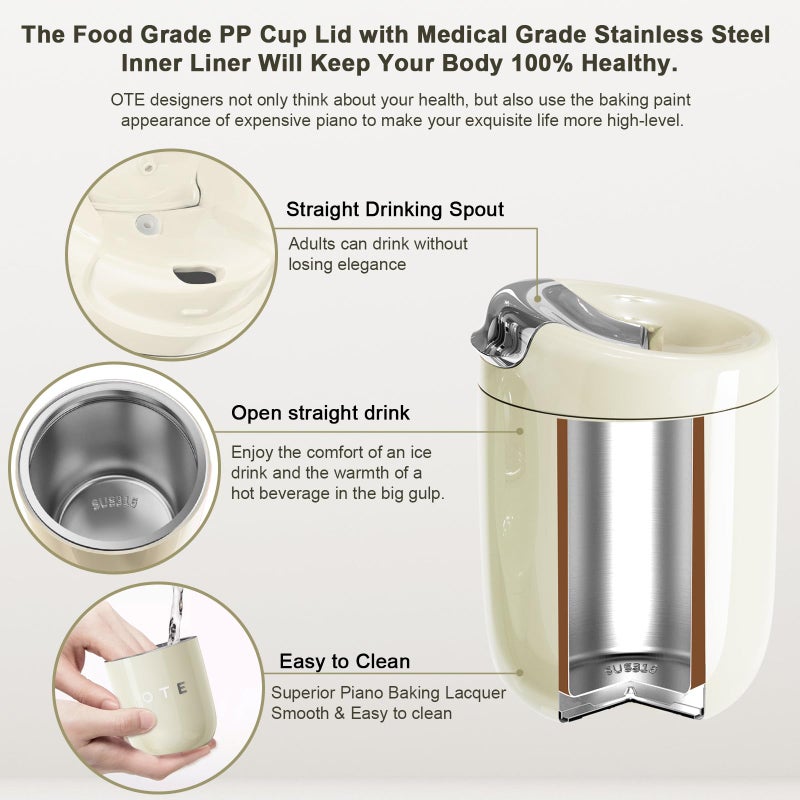 OTE Coffee Cup Travel Mug 12 OZ Leakproof, Keep Ice & Hot Personal Coffee Cup, 350 ML Vacuum Insulated Tumbler, BPA-Free Stainless Steel, Reusable Coffee Cups, Red - Image 5