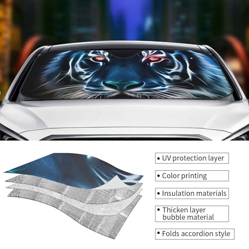 FREEHOTU Cool Tiger Windshield Sunshade for Car SUV Truck Foldable Uv Ray Reflector Front Window Sun Shade Visor Shield Cover - Image 5