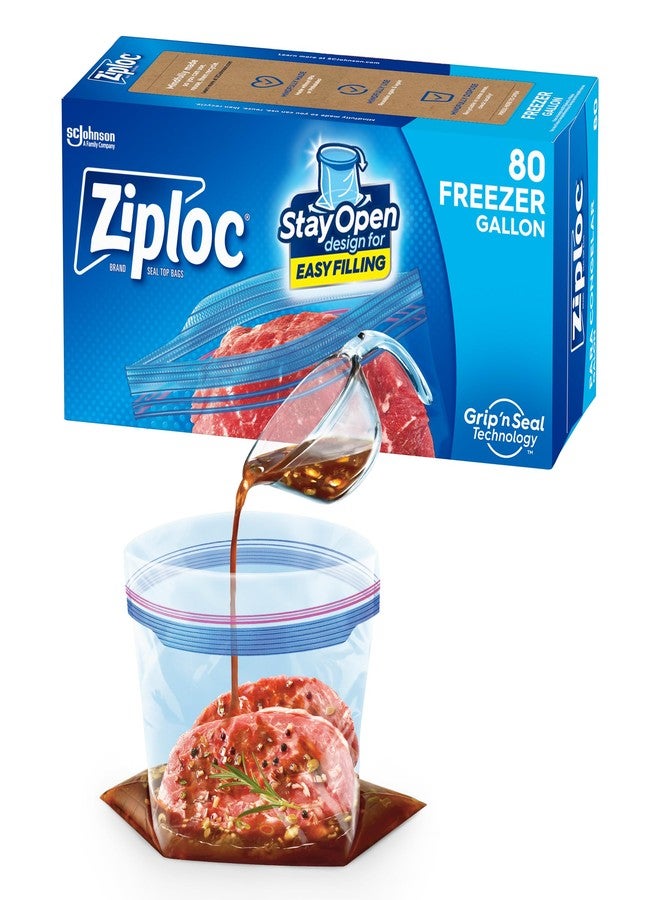 Ziploc Gallon Food Storage Freezer Bags, Stay Open Design, Easy to Fill, 80 count - Image 1