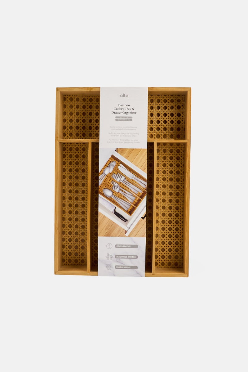 Alta Bamboo Cutlery Tray And Drawer Organizer, Light Brown - Image 1