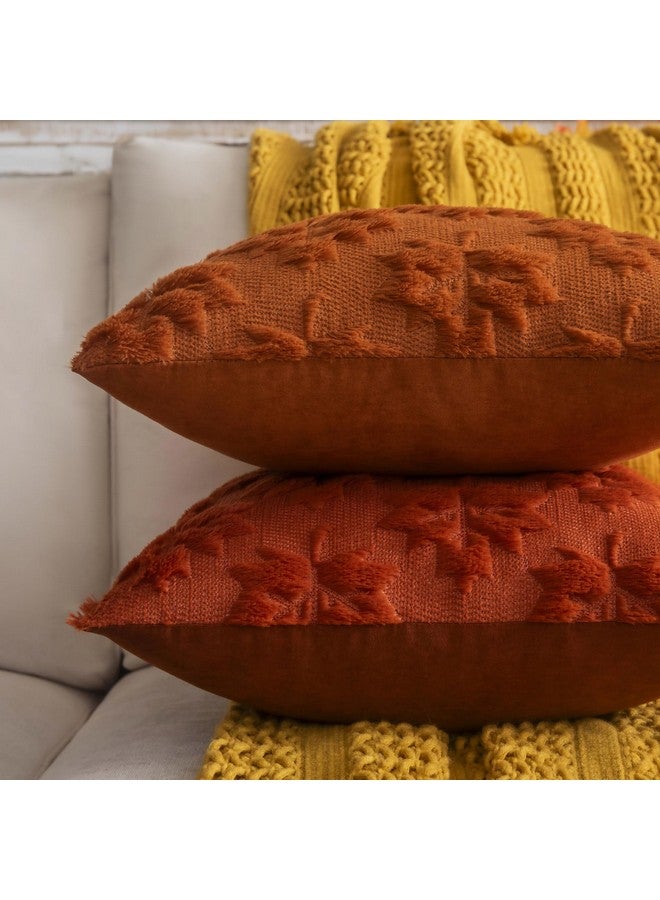 COSIBONO COSIBONO Maple Leaf Fall Throw Pillow Covers 18"x18" Set of 2, Rust Red Farmhouse Decorative Pillow Covers for Autumn Harvest Holiday Accent Pillow Cases, Faux Fur Pillow Covers for Couch Bed Room - Image 2