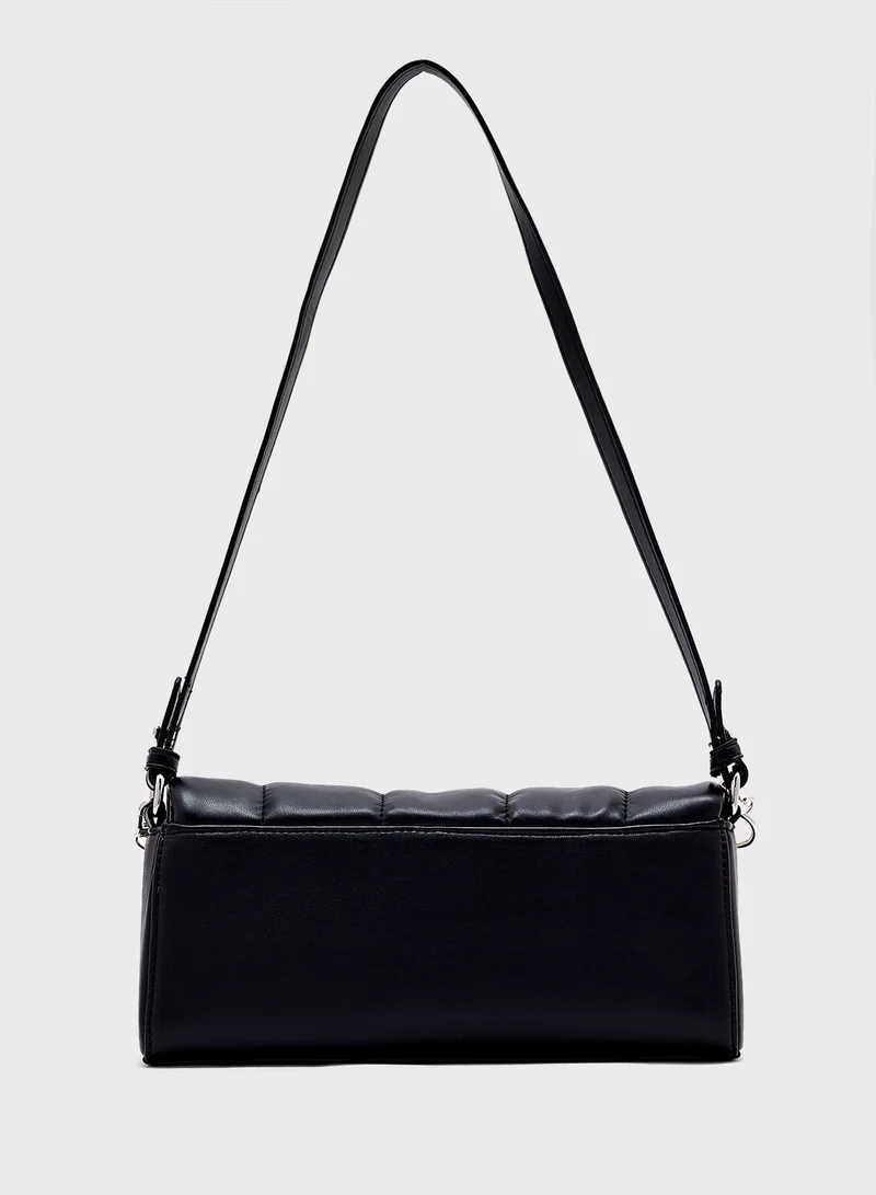 جينجر Quilted Padded Metal Chain Detail Crossbody Bag