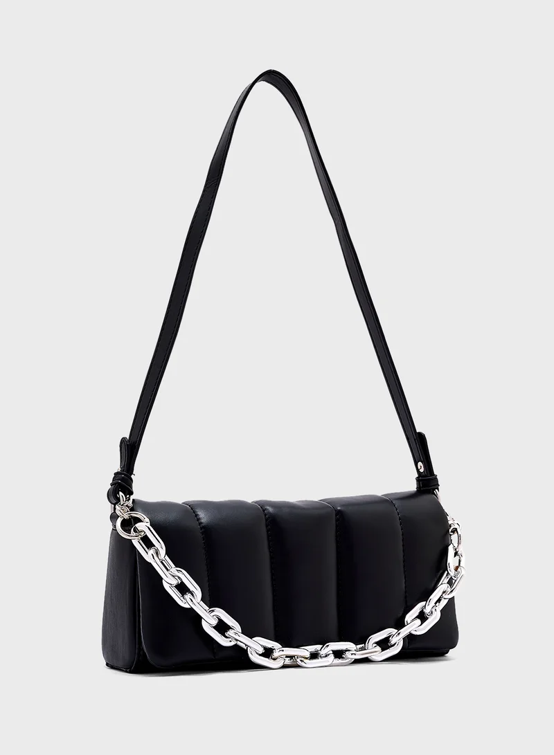 جينجر Quilted Padded Metal Chain Detail Crossbody Bag