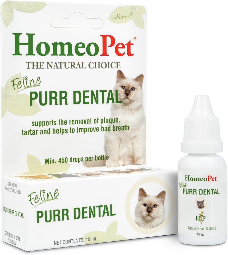 HomeoPet Feline Purr Dental Safe and Natural Tooth and Dental Care for Cats Cat Dental Care 15 Milliliters - Image 1