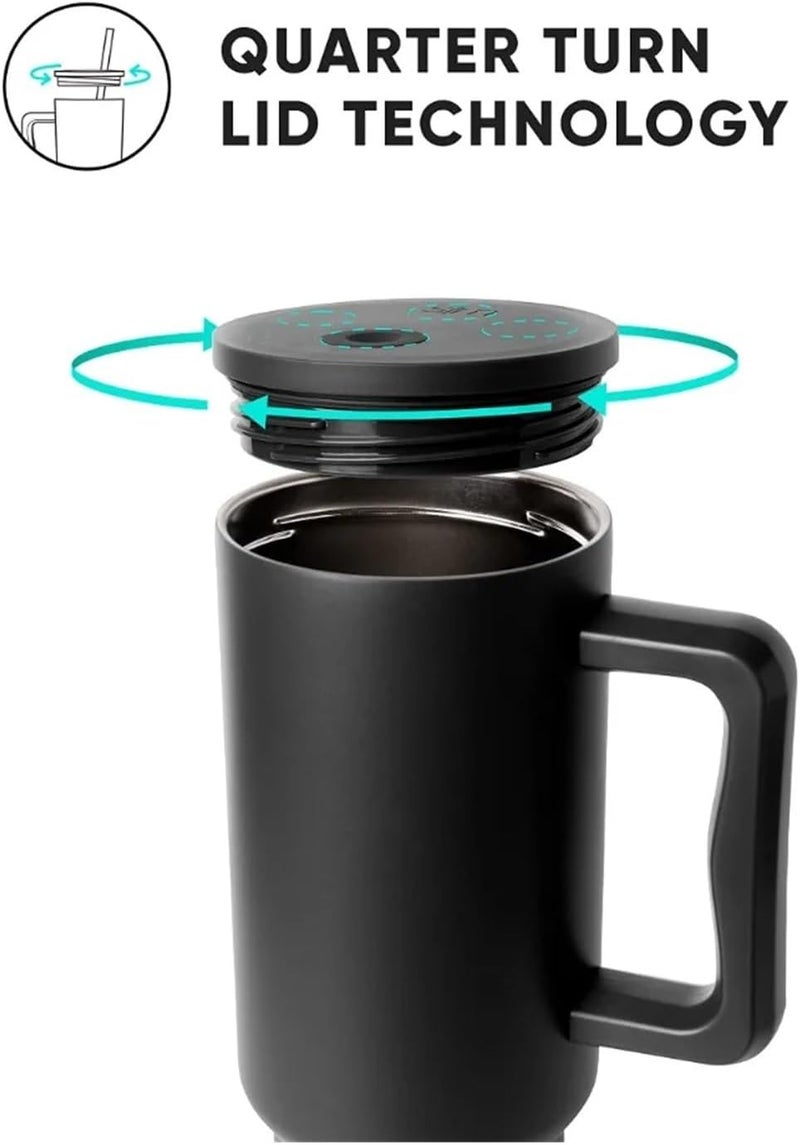 40 Oz Insulated Mug With Handle And Flip Top Straw Reusable Stainless Steel Bottle Gift，Compatible For Women And Men(Midnight Black) - Image 3