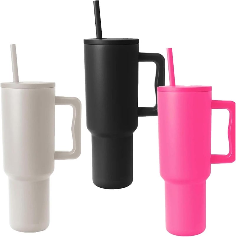 40 Oz Insulated Mug With Handle And Flip Top Straw Reusable Stainless Steel Bottle Gift，Compatible For Women And Men(Midnight Black) - Image 2