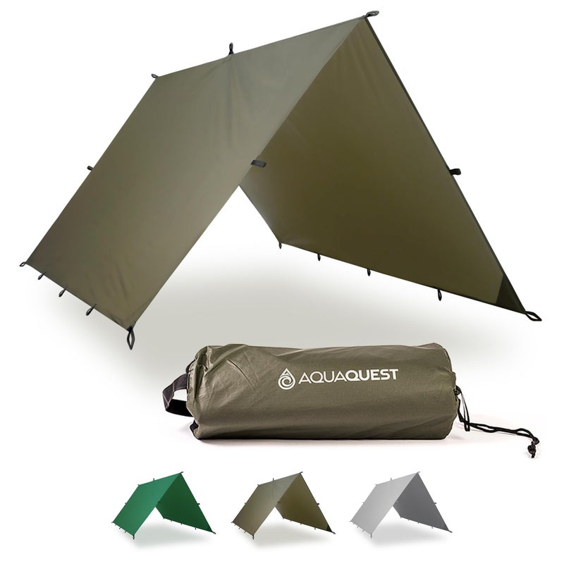 AquaQuest Guide Tarp Ultralight Waterproof 5000 mm SeamTaped 40D Ripstop Rain Fly for Backpacking Stealth Camping ThruHiking 107 Olive Drab - Image 2
