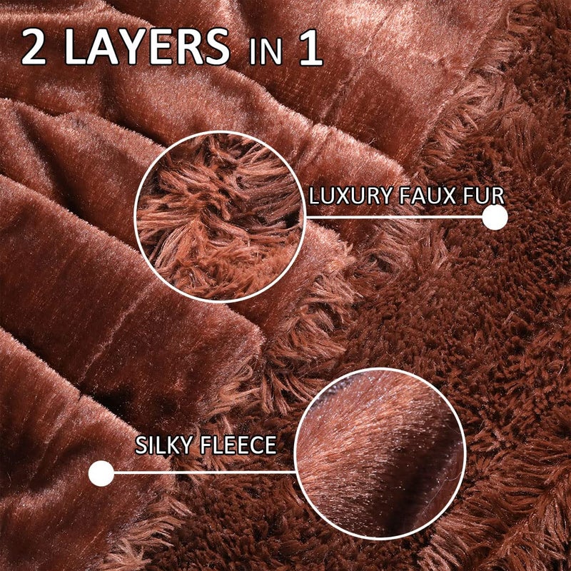 YUSOKI Long Faux Fur Throw Blanket for Sofa Couch,2 Layers,2.1lb,All Ages,Home Decoration, (Brown,50" x 60") - Image 2