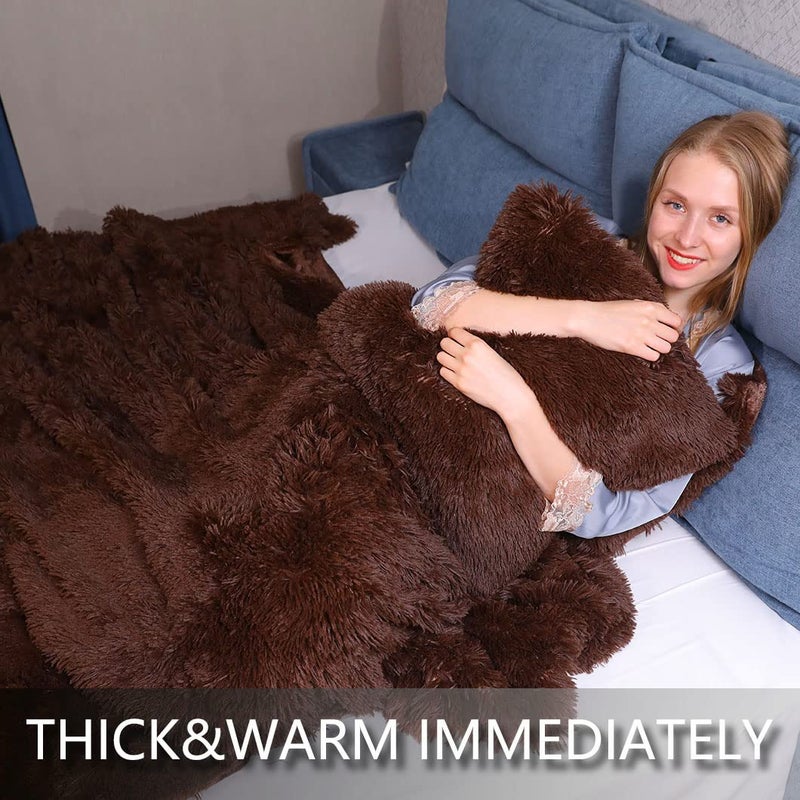 YUSOKI Long Faux Fur Throw Blanket for Sofa Couch,2 Layers,2.1lb,All Ages,Home Decoration, (Brown,50" x 60") - Image 3