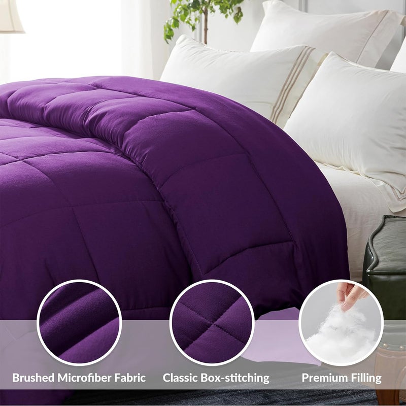 Reversible Duvet Double Size for All Seasons, 7.5 Tog Down Alternative Box Sitiched Duvets, Lightweight and Machine Washable Comforter, 200X200 cm, Dark Purple,Lilac - Image 3
