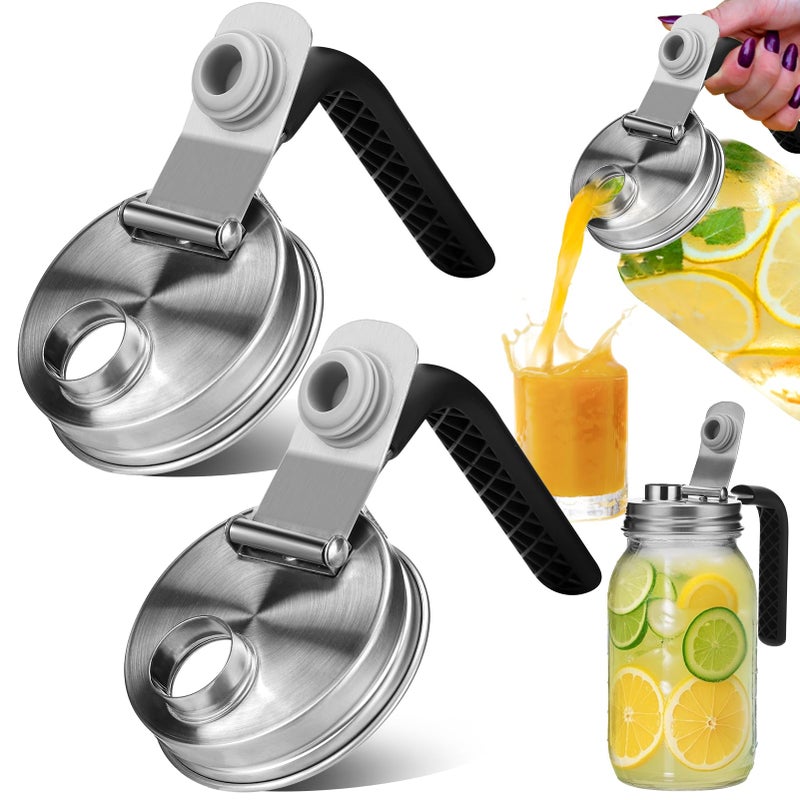 PalkSky Mason Jar Pour Spout Lid Stainless Steel with Handle, Regular Mouth Pour Spout Flip Cap Lids for Mason Jars, Anticracking Leak Proof Seal Cover Airtight for Drinking Salad Dressing Food Storing(2PCS) - Image 1