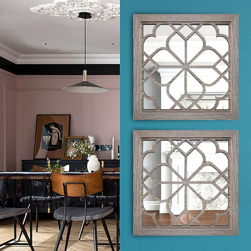 Wocred 2 PCS Square Wall Mirror,Gorgeous Rustic Farmhouse Accent Mirror,Barn Wood Color Entry Mirror for Bathroom Renovation,Bedrooms,Living Rooms and More(12”x12”) - Image 3