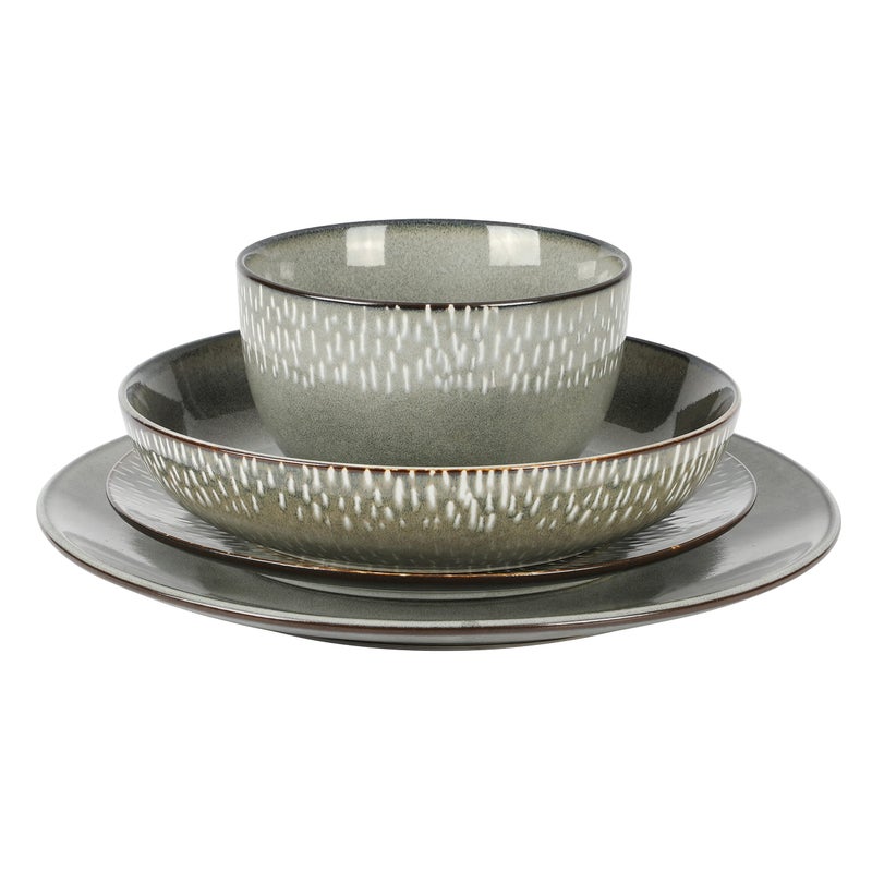 Gibson Elite Matisse 16-Piece Double Bowl Dinnerware Set, Service for 4 â€“ Green Stoneware Plates and Bowls - Image 5