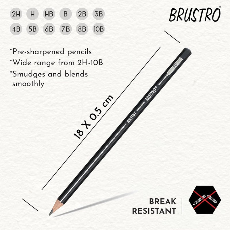 BRUSTRO مجموعة أقلام الجرافيت للفنانين 12 (10B-2H) مع علبة أنيقة من الصفيح - Image 4