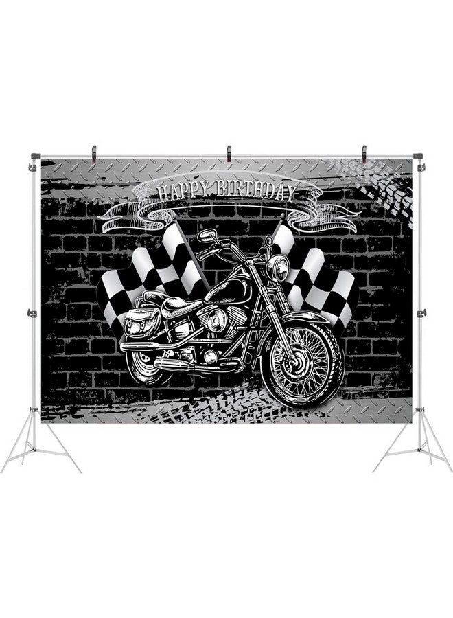Ticuenicoa Motorcycle Birthday Party Backdrop For Photography Cool Black Motorcycle Black And White Flag Brick Wall Background For Men Birthday Party Decorations Photo Booth Props 7X5Ft - Image 2