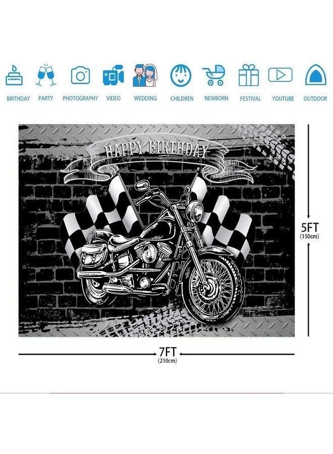 Ticuenicoa Motorcycle Birthday Party Backdrop For Photography Cool Black Motorcycle Black And White Flag Brick Wall Background For Men Birthday Party Decorations Photo Booth Props 7X5Ft - Image 3