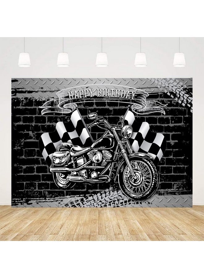 Ticuenicoa Motorcycle Birthday Party Backdrop For Photography Cool Black Motorcycle Black And White Flag Brick Wall Background For Men Birthday Party Decorations Photo Booth Props 7X5Ft - Image 1