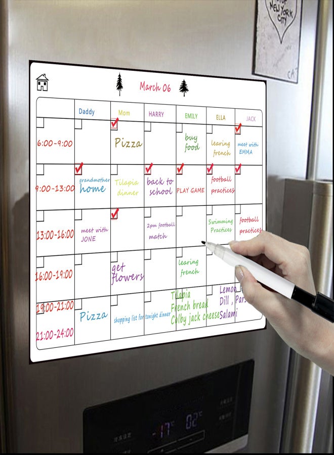 Magnetic Dry Erase Calendar Whiteboard Fridge Magnet Flexible Daily Message Stickers with 3 Board Pen 1 Eraser for Weekly Monthly Organizer Schedule Planner To Do List Notepad Wall Set A3 16.5*11.8in - Image 2