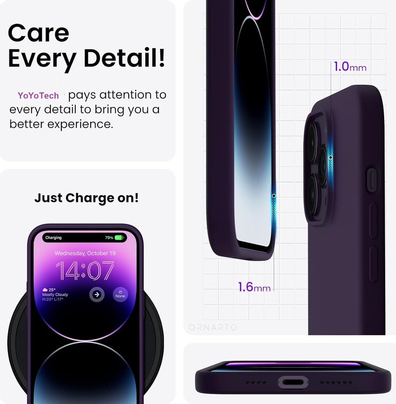YoYoTech iPhone 14 Pro 6.1' 2022 Case,Liquid Silicone Cover Slim Fit Soft Back Silicone Cover Matte Military Grade Drop Tested,Soft,Shockproof Protective Fiber Lining,Full Protection Cover-Deep Purple - Image 3