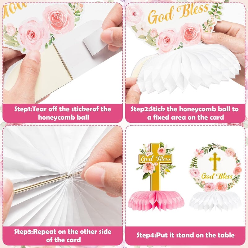 ANGOLIO 12Pcs Floral God Bless Decorations for First Communion and Baptism - Image 4