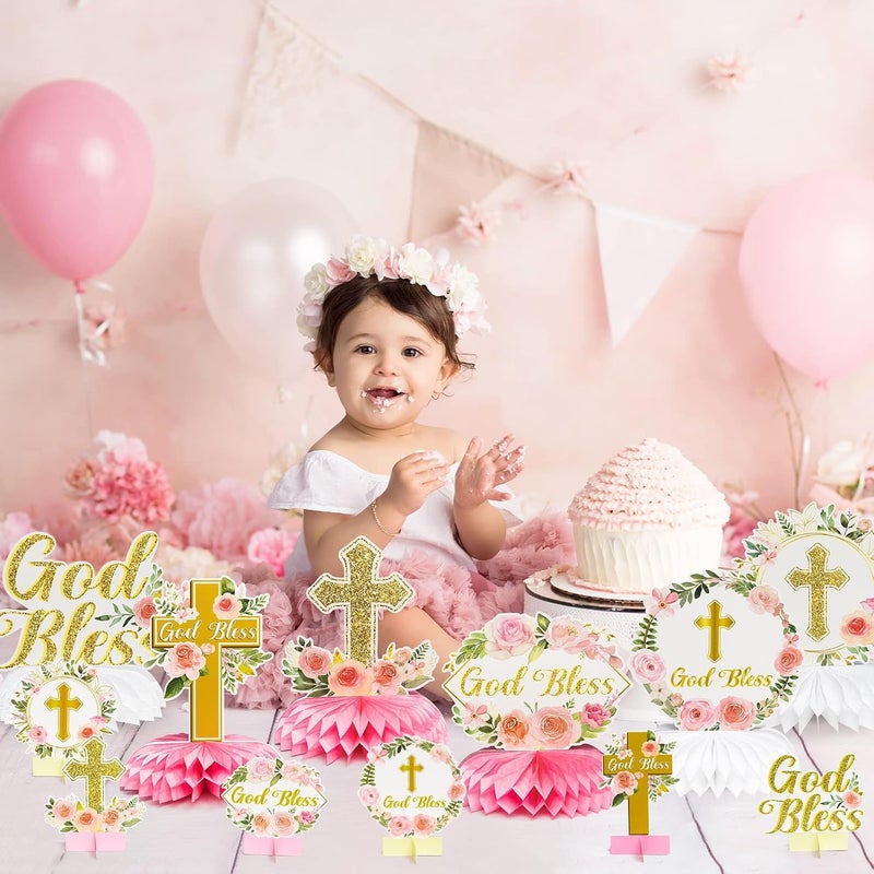 ANGOLIO 12Pcs Floral God Bless Decorations for First Communion and Baptism - Image 5