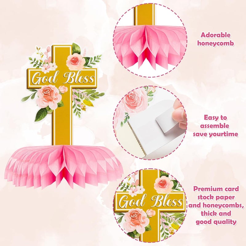 ANGOLIO 12Pcs Floral God Bless Decorations for First Communion and Baptism - Image 3