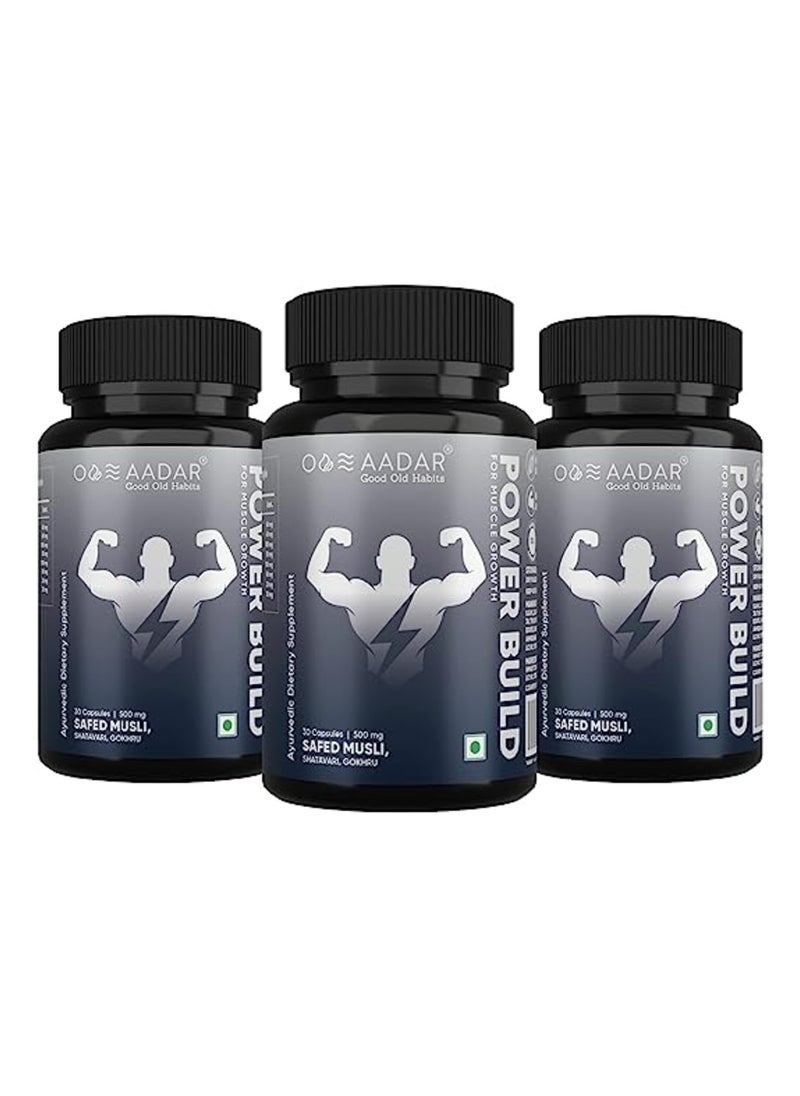 AADAR Power Build Ayurvedic Muscle Gain 30 Capsules Pack Of 3  - Image 1