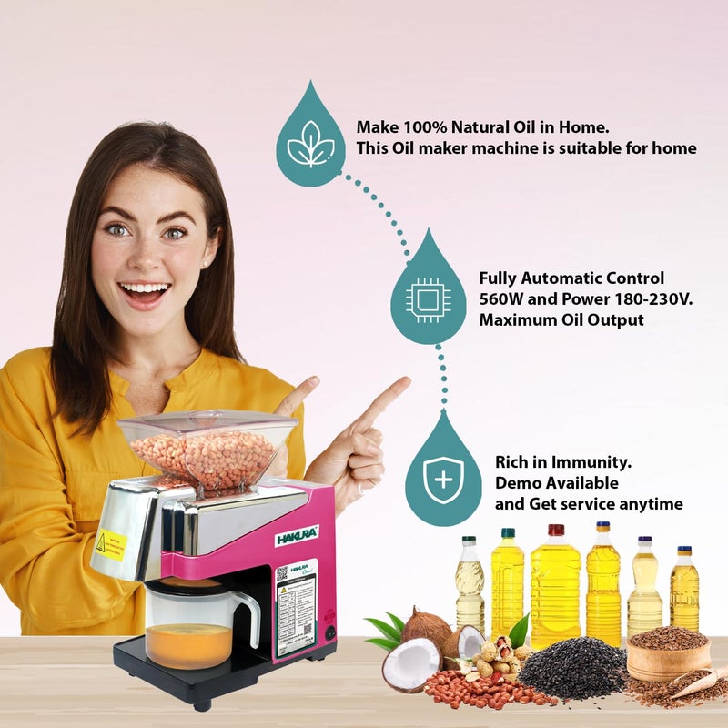 HAKURA HAKURA H2O2B Comfort Oil Extractor Oil Maker Press Machine For Home 560 Watts Pink  - Image 2