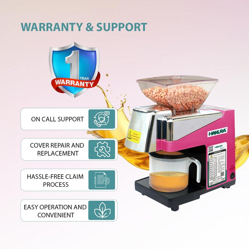 HAKURA HAKURA H2O2B Comfort Oil Extractor Oil Maker Press Machine For Home 560 Watts Pink  - Image 5