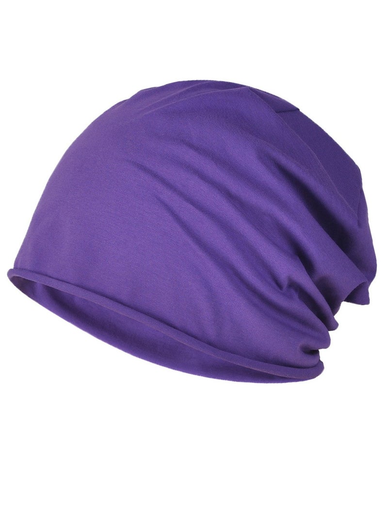 Loquat Infinity Scarf Headwear Cap Solid Color Beanie Hat Dark Purple 