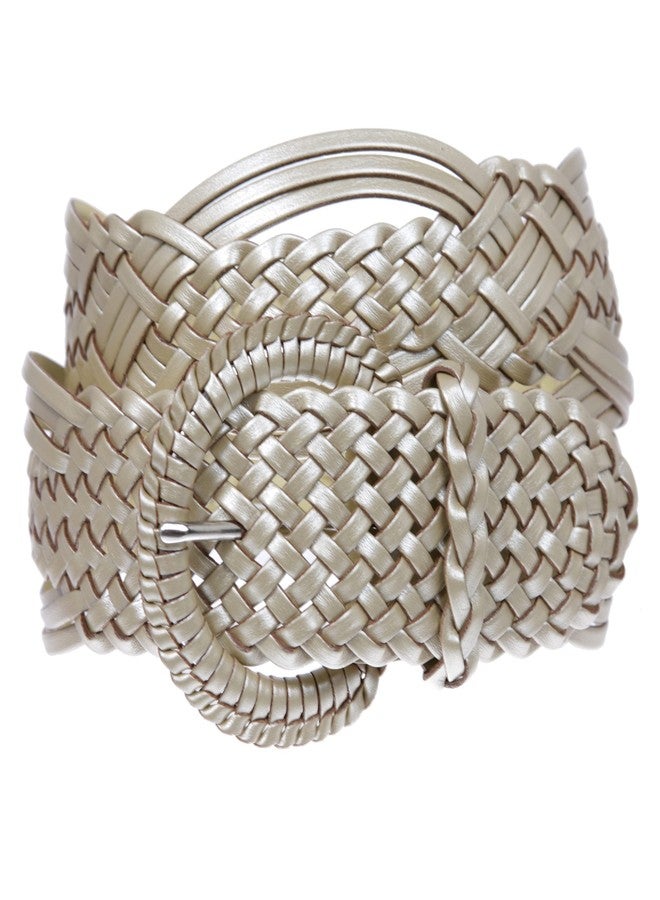 Beltiscool 2" (50 mm) Genuine Leather Braided Woven Belt, Matt Gold | S/M - Image 2