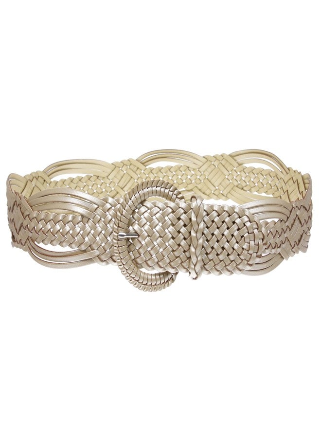 Beltiscool 2" (50 mm) Genuine Leather Braided Woven Belt, Matt Gold | S/M - Image 3
