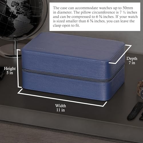 ROTHWELL 8 Watch Travel Case Storage Organizer for 8 Watches, Sunglasses, Rings & Cufflinks |Tough Portable Protection with Zipper Fits Most Wristwatches & Smart Watches Up to 50mm (Blue/Tan) - Image 3