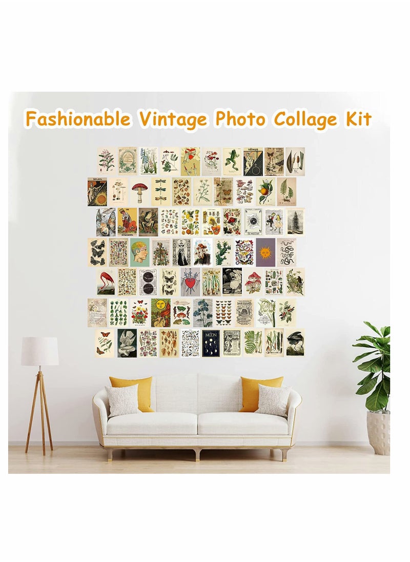 Excefore - Vintage Wall Collage Kit Aesthetic Pictures 70PCS Posters for Room Aesthetic lovely Dorm Photo Wall Decor for Teen Girls Botanical Wall Art Printed Wall Sticker Decorative Aesthetics Warm Beige Card - Image 1