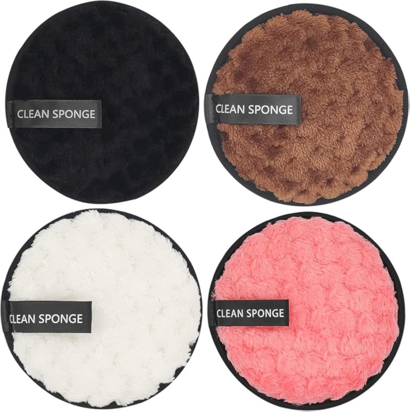 Reusable Soft Makeup Remover Pads for All Skin - 4 pack Microfiber Face Rounds Wipes Heavy Mascara Eye Shadow Facial Cleansing Puffs Foundation, Washable Removal Cloth, Chemical Free (4 pack)