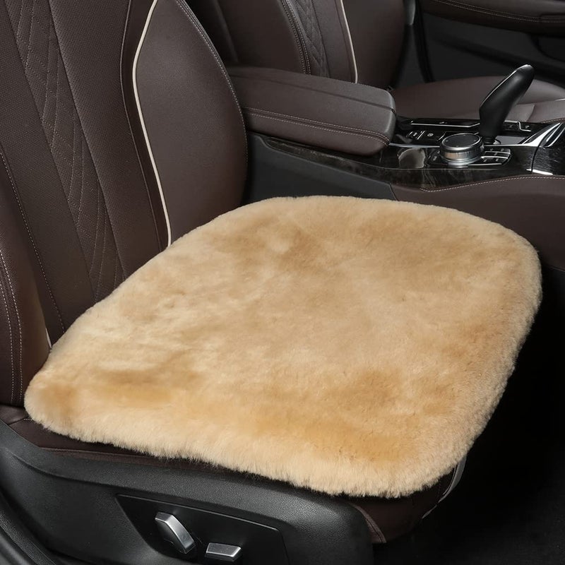LLB Genuine Sheepskin Car Seat Cushion Seat Covers for Cars Trucks SUV Comfort Seat Protector Pad for Car Driver Seat Car Accessories for Women Office Chair Car Decor Khaki Front Seat Cushion1 Pc