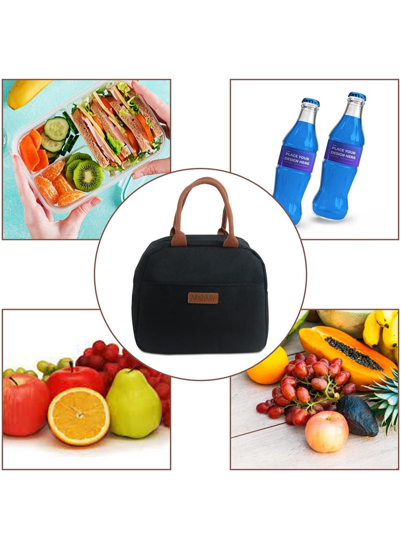 MahMir - MahMir Insulated Lunch Bag for Men Women Kids with Strap Handles Wide Open Easy to Clean Insulated Lunch Bag Box for Office Work School Picnic Travel, Leakproof Thermal Cooler Insulated Lunch (Black) - Image 1