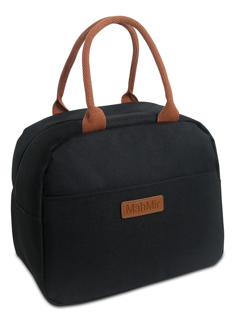 MahMir - MahMir Insulated Lunch Bag for Men Women Kids with Strap Handles Wide Open Easy to Clean Insulated Lunch Bag Box for Office Work School Picnic Travel, Leakproof Thermal Cooler Insulated Lunch (Black) - Image 1