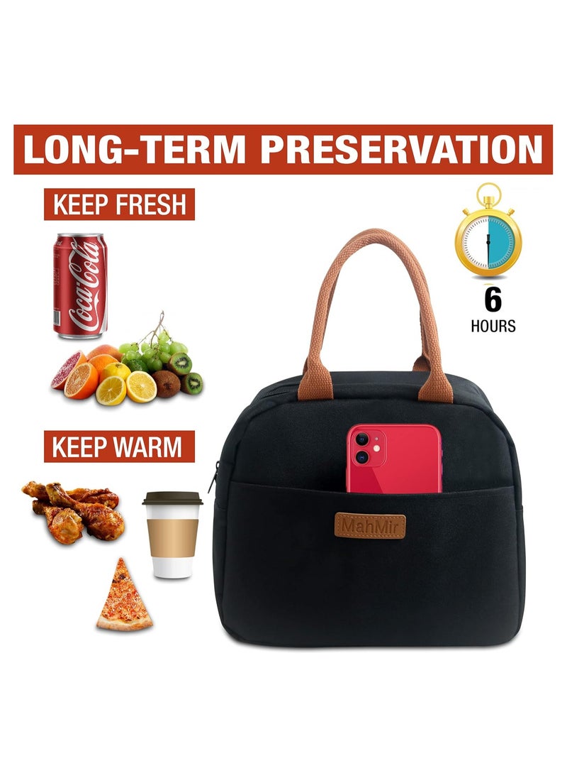 MahMir - MahMir Insulated Lunch Bag for Men Women Kids with Strap Handles Wide Open Easy to Clean Insulated Lunch Bag Box for Office Work School Picnic Travel, Leakproof Thermal Cooler Insulated Lunch (Black) - Image 1