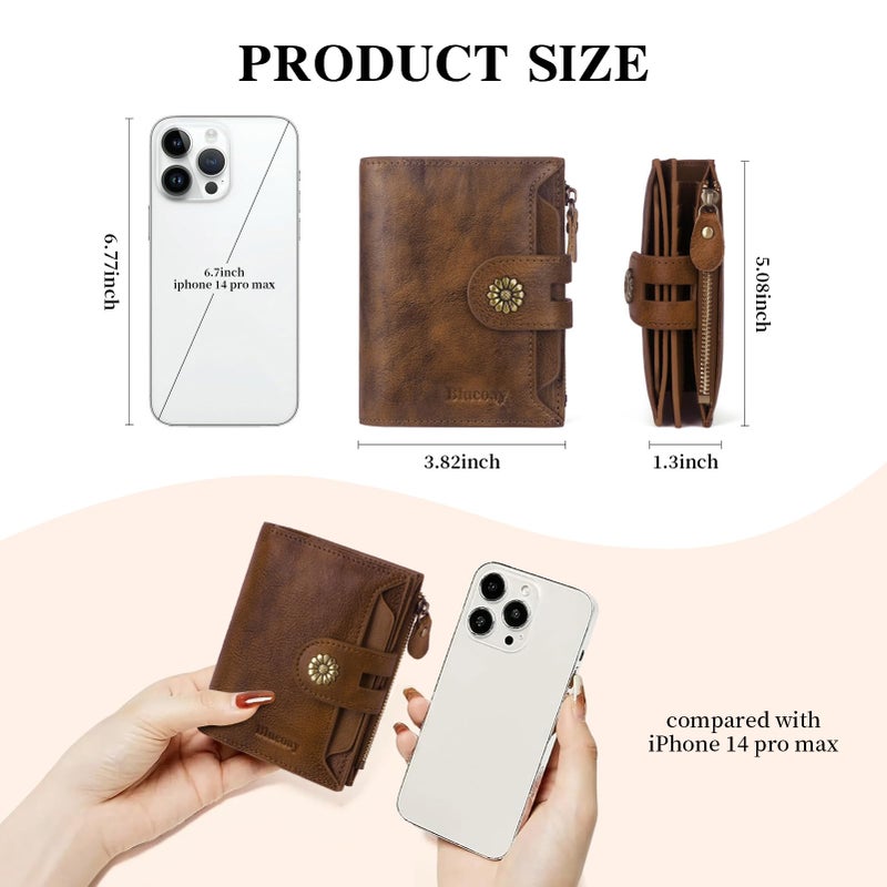 Blucoay Wallet Women,RFID Blocking Leather Womens Wallet Bifold Compact Card Holder Small Wallet for Women with Removable ID Window Darkbrown - Image 4