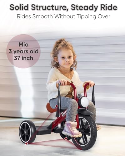 RIDYEE Toddler Tricycle for 2 to 5 Years Tricycle for 3 Years with Front Light Rubber Front Wheel Soft Handlebar with Streamers Adjustable Seat Red - Image 5