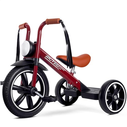 RIDYEE Toddler Tricycle for 2 to 5 Years Tricycle for 3 Years with Front Light Rubber Front Wheel Soft Handlebar with Streamers Adjustable Seat Red - Image 1